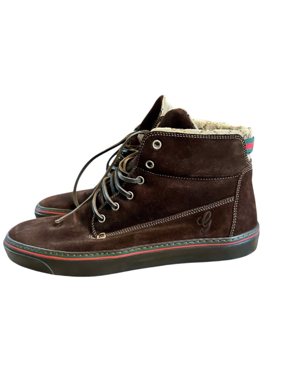 Gucci High Top Suede Sneakers Boots - Italy Mens US Size 10 Dark CoCoa Euro 43